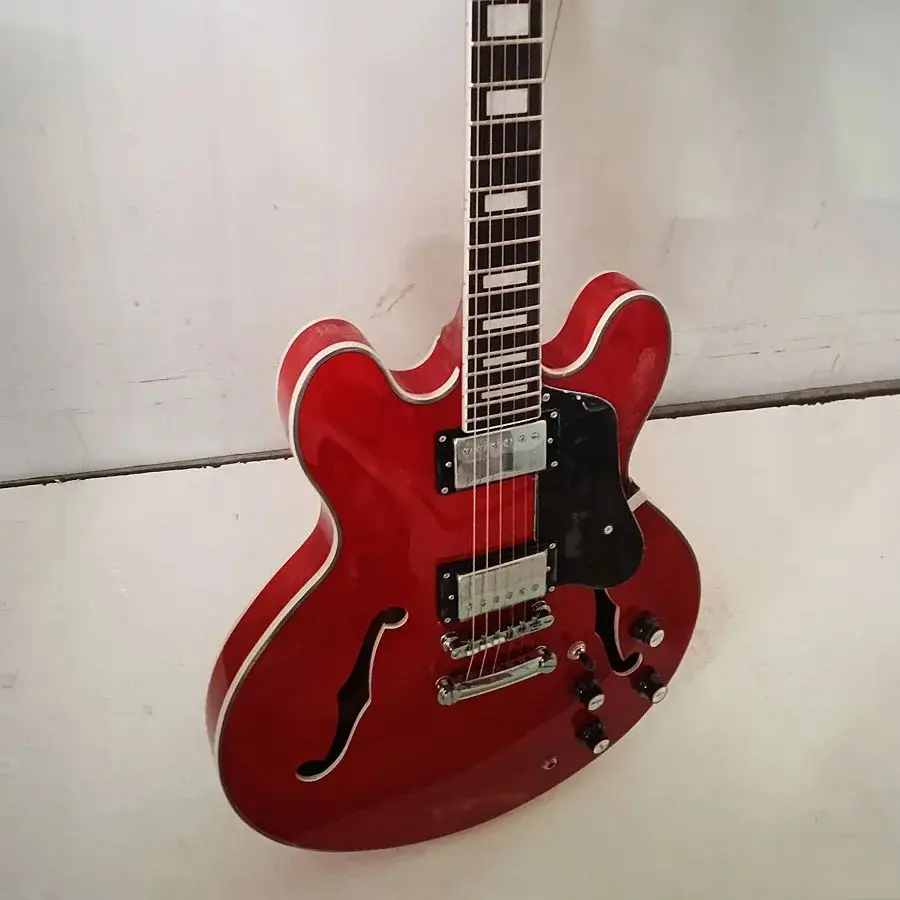 Electric Guitar 6-string Red Semi-hollow Jazz ES 335 Electric Guitar Transparent Red Color Rosewood Finger 40”