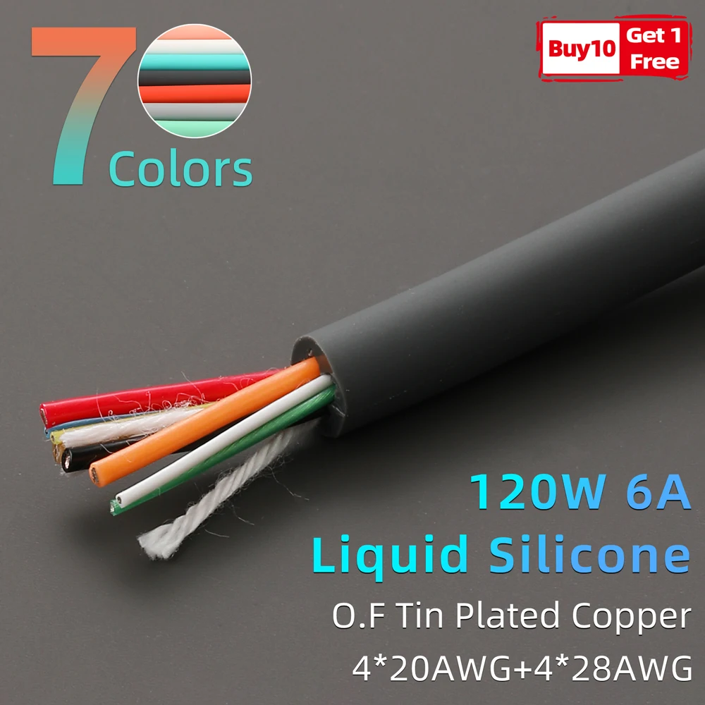 

Customized DIY Liquid Silicone Cable 120W/6A Phone Fast Charging Data Cable Repair for iPhone Lightning TYPE-C USB, OD6mm 8-core