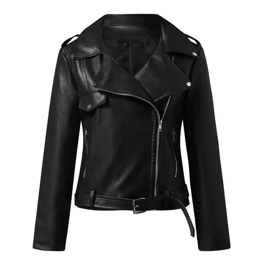 Chaqueta holgada de piel sintética para mujer, abrigo corto Vintage con cuello vuelto y cremallera, abrigo elegante de estilo motocicleta para primavera, chaqueta de PU