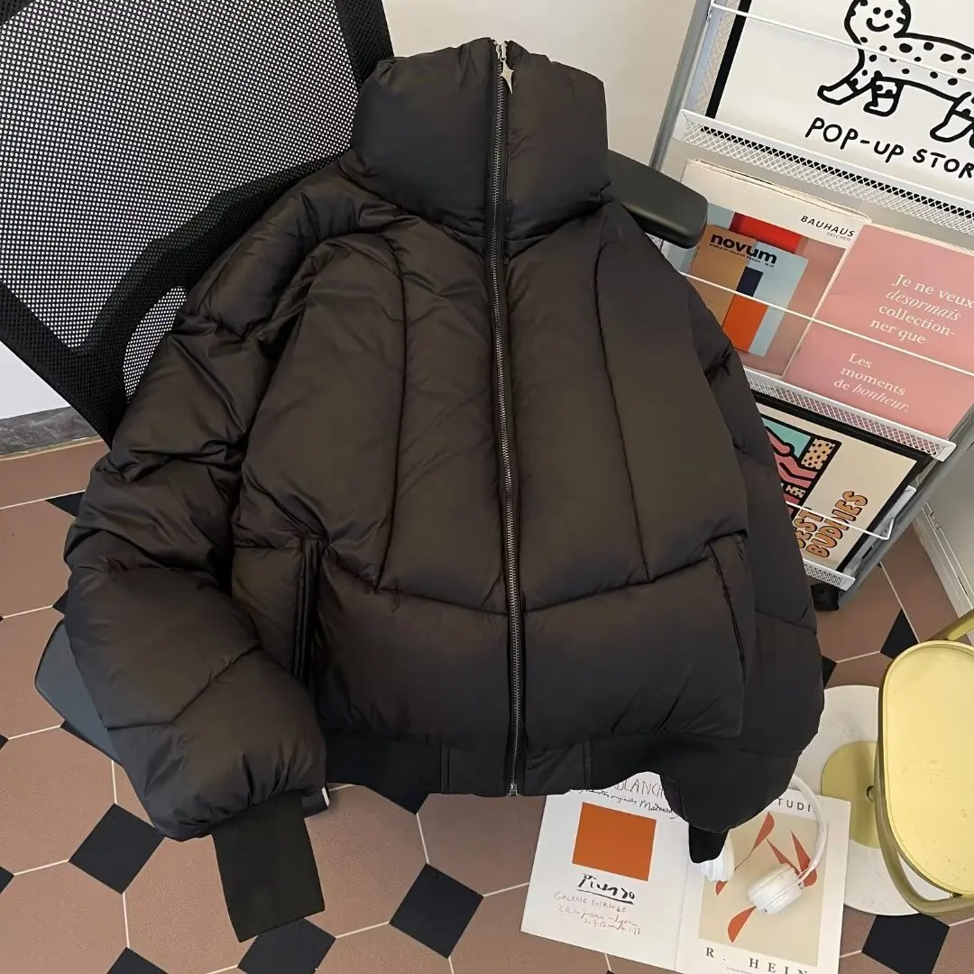 

Mens Short Puffer Jacket Winter Thickened Warm Down Cotton Coat Loose High Collar Streetwear Fashion Windproof Bread Jacket