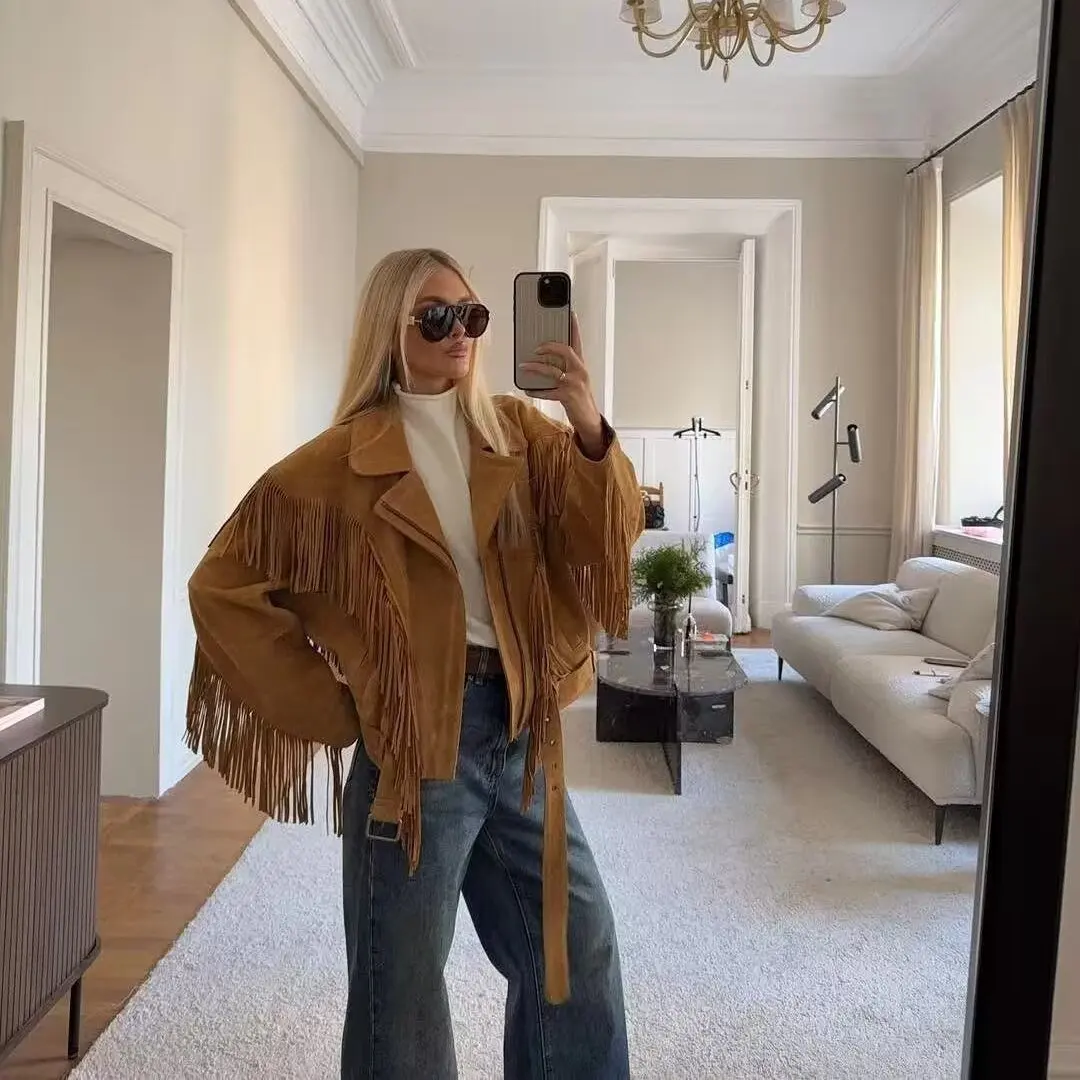 معطف واسع من Faionable مع تصميم هامش Street Sle ملابس خارجية نسائية من ألياف البوليستر بسحاب