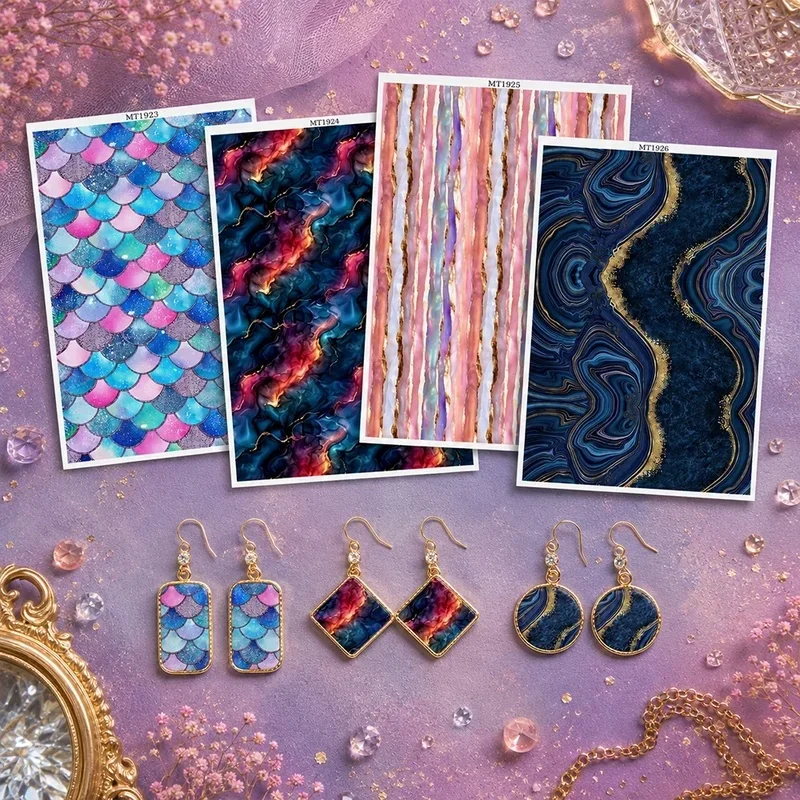 1 Sheet Mermaid Scale Polymer Clay Water Transfer Paper, Colorful Decals Stickers for DIY Handmade Earring Jewelry Craft Supplie