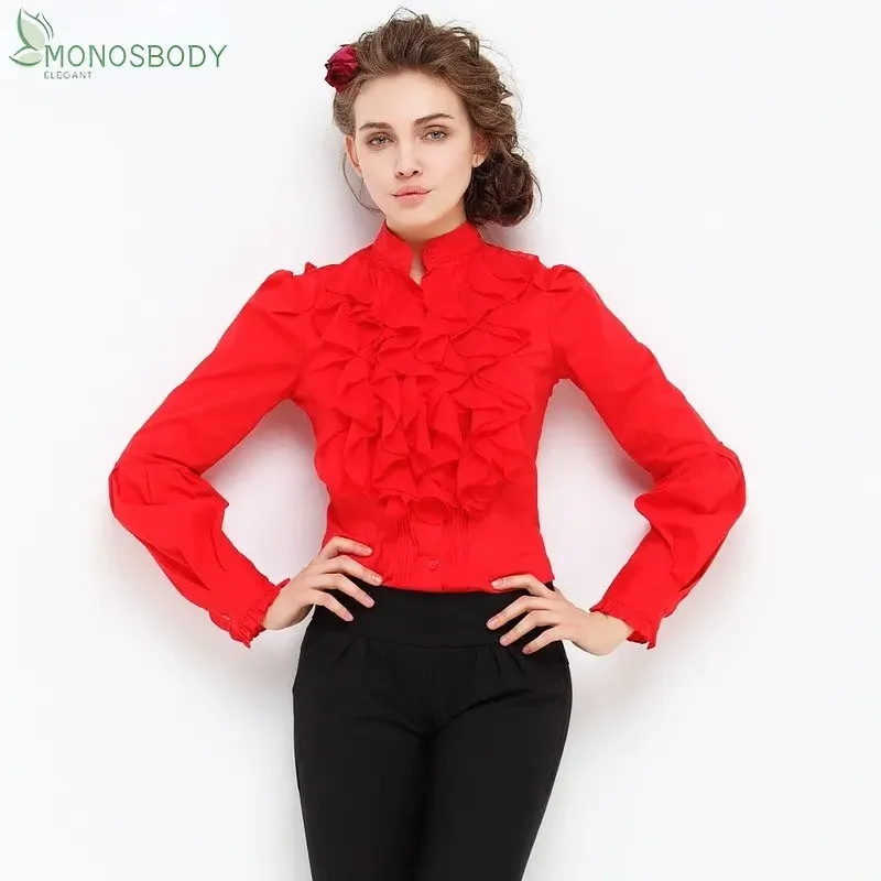 Fashion Ruffles Design Chiffon Blouses and Shirts Women Business Work Body Shirt Female Bodycon Rompers Elegant Office Bodysuits