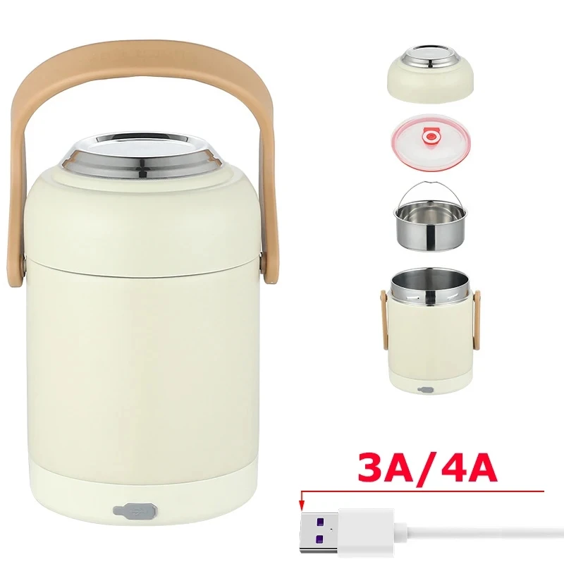 USB Electric Lunch Box Large Capacity Stainless Steel Insulation Bento for Student Office Thermal Heating Food Warmer Container view 6
