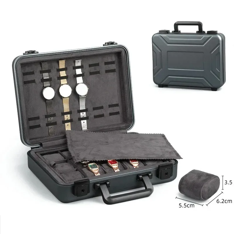 Aluminum Luxury Watch Box Large Metal Watch Box Organizer Storage Bag with Lock 18 Grid Suitcase Travel Case Display Box Gift image 2
