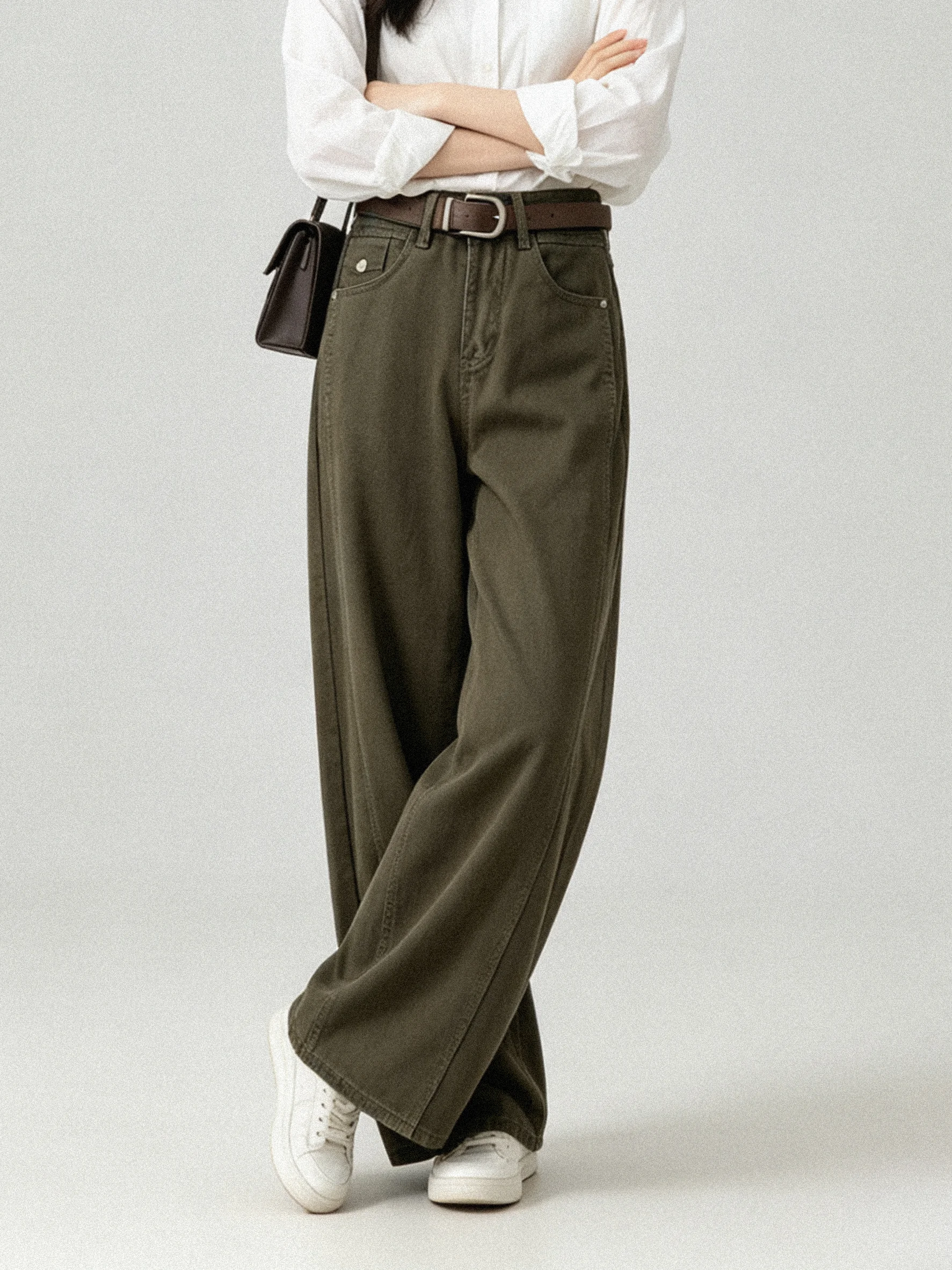 Slimming High Waist Wide Leg American Workwear Style Jeans Casual Meat Covering Design Long Pants Korean Version Dream Li