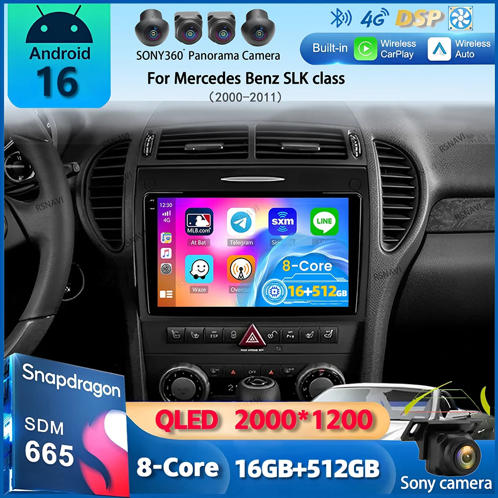 Android 16 Car Radio For Mercedes Benz SLK class R171 SLK200 SLK280 SLK300 2000-2011 GPS Navigation Multimedia Player Stereo DSP