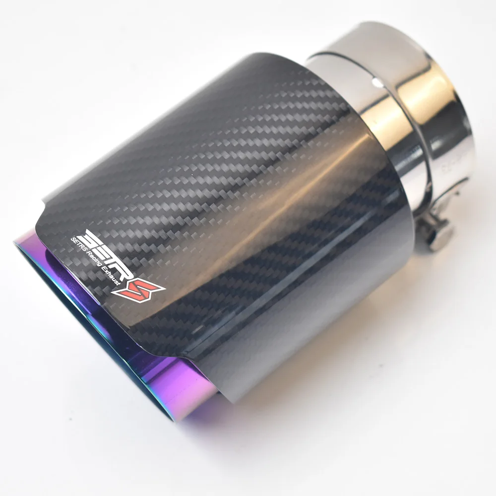 Purple Brunt Universal Car Stainless Steel Muffler Tip End Pipe Twill Glossy Fiber Carbon Accessory