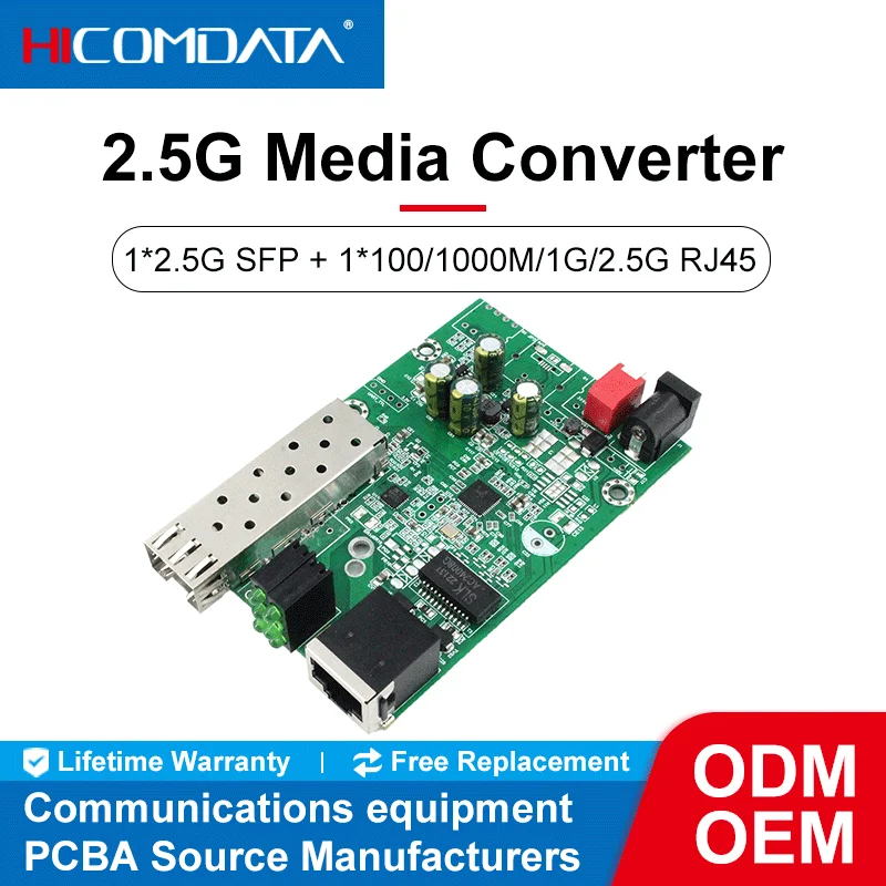 2.5G 1 Fiber port and 1 RJ45 2.5 Gigabit Media Converter PCB Single Mode fiber Port PCB 2.5G 1F1g