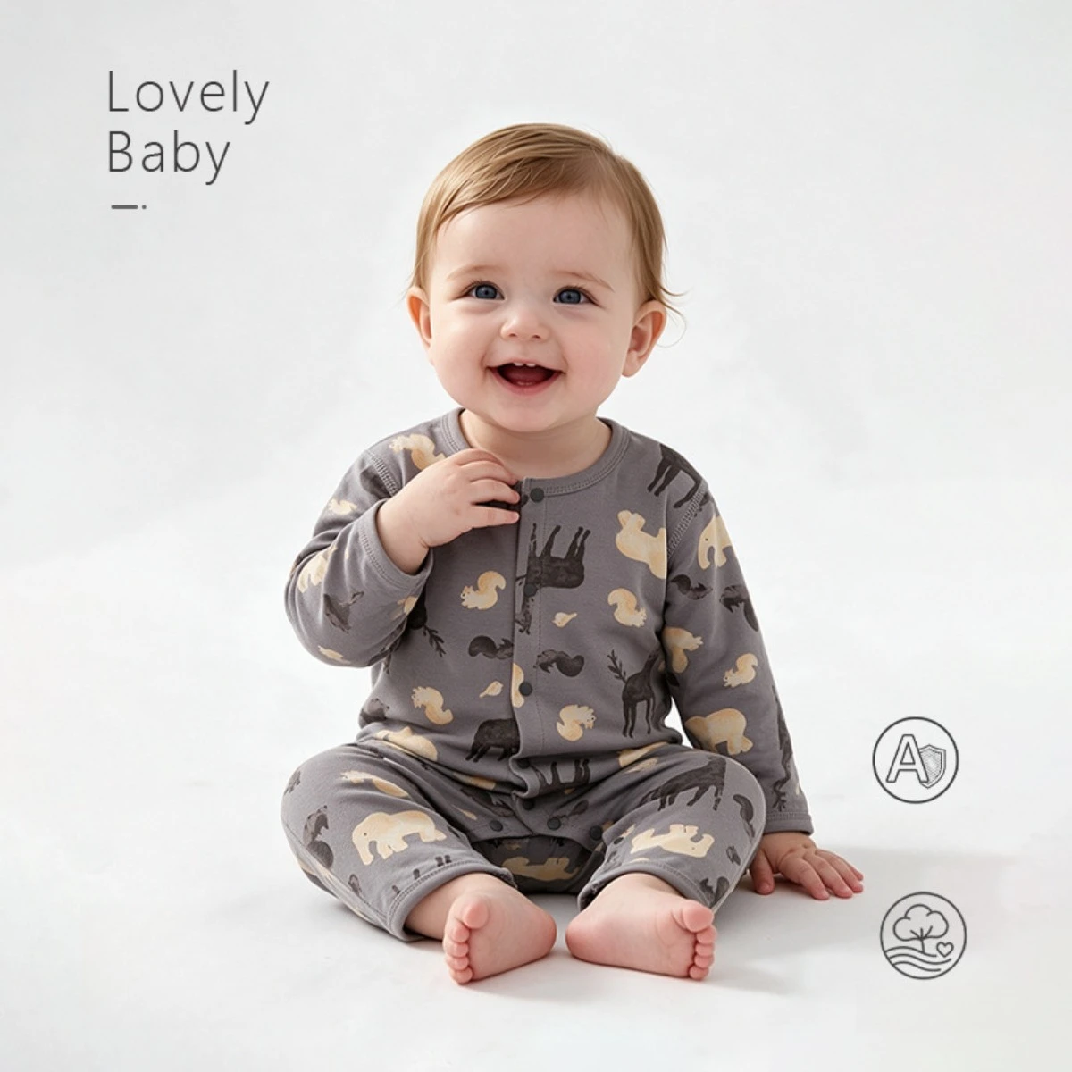 Soft Cotton Baby Romper Front Snaps Long Sleeve Onesie Cute Animal Print Infant Toddler Jumpsuit Unisex 0-18M for Spring Autumn