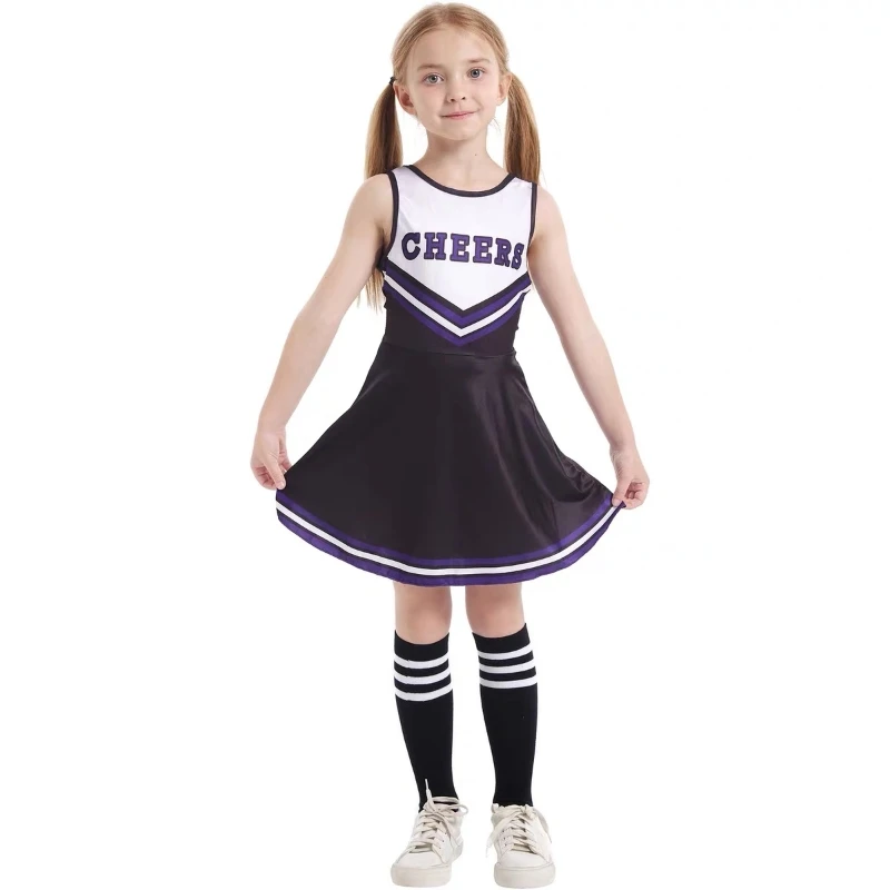 Falda de Cosplay para niños, uniforme de animadora con bola pequeña, cinco colores, sin mangas, para actuaciones en Campus de fútbol