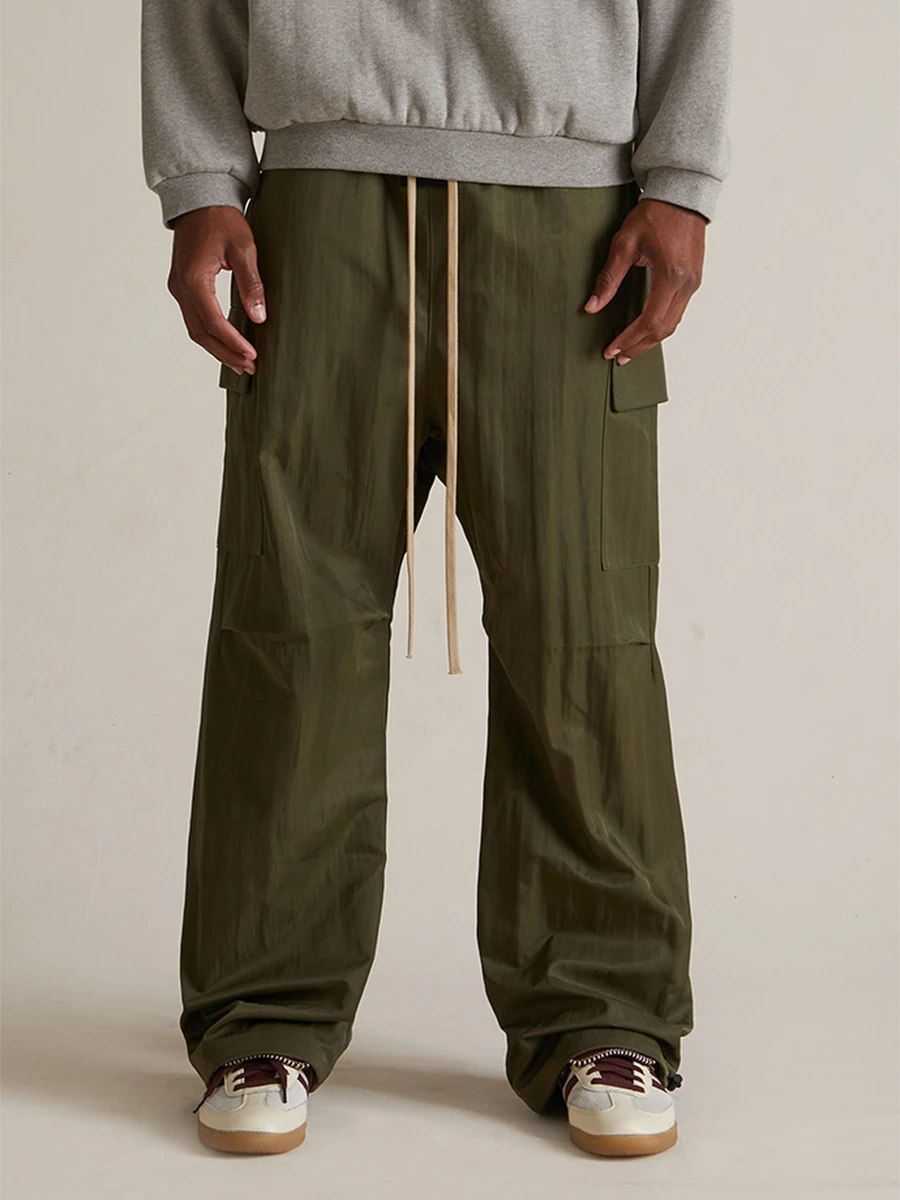 

Loose Trousers for Men with Dstring And Multiple kets High Street Sle Workwear Polyester Fiber Spring Autumn Season