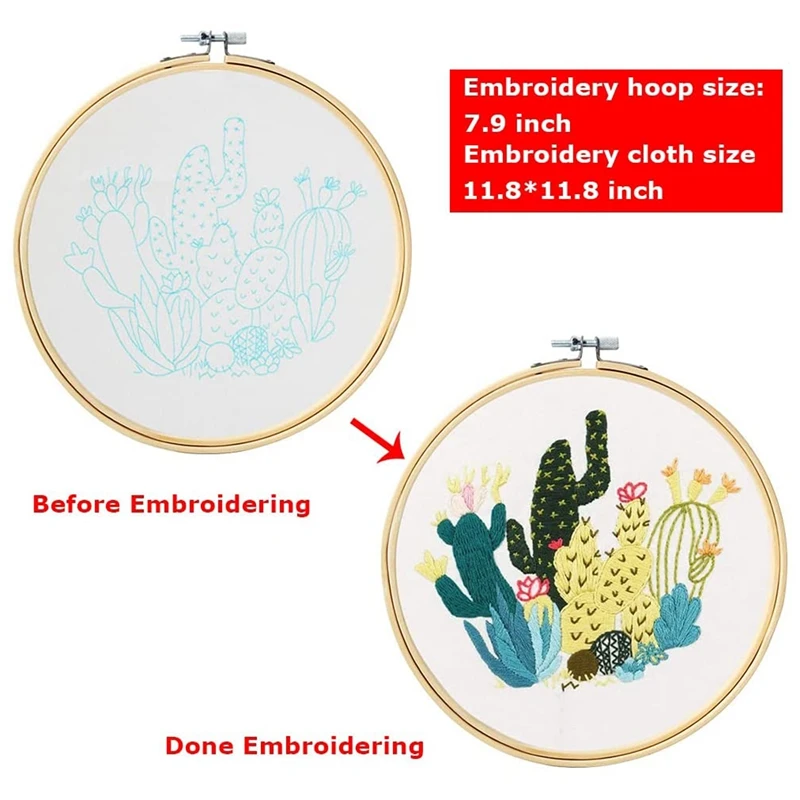 Embroidery Kit-3 Pieces Embroidery Kits For Beginners With Stamped Pattern,Embroidery Floss+Stamped Fabric+Needles