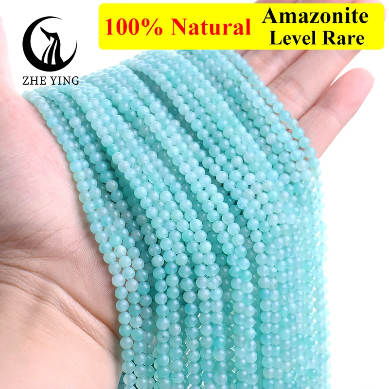 Zhe Ying Small Amazonite Gemstone Beads 4mm Round Natural Stone Beads for Jewelry Making DIY Bracelet Necklace Accessories