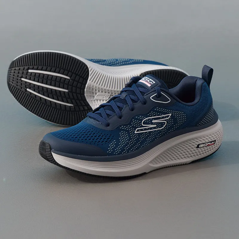 Mens Running Shoes 220848-NVY Navy Blue Mesh Synthetic Overlay Lace Up Low Top Heel Pull Tab Side Accent Graphic Thick Cushion M
