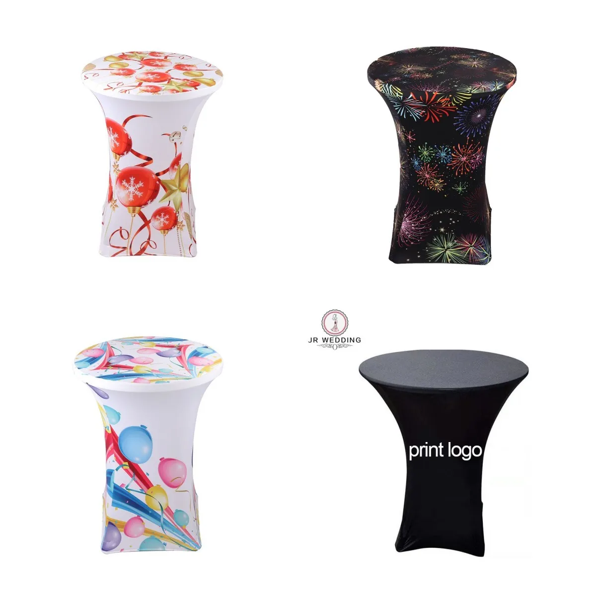 2pcs 80cm Round Custom logo Digital Print Cocktail Stand Poseur Spandex Stretch Table cloth for Wedding Birthday Event Party