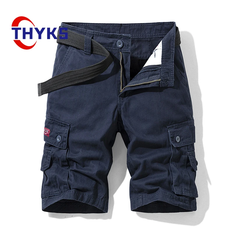 Casual Men's Shorts Multiple Pockets Solid Color 100%Cotton Thin Summer Trendy Short Pants Loose Versatile Outdoor Sports Capris