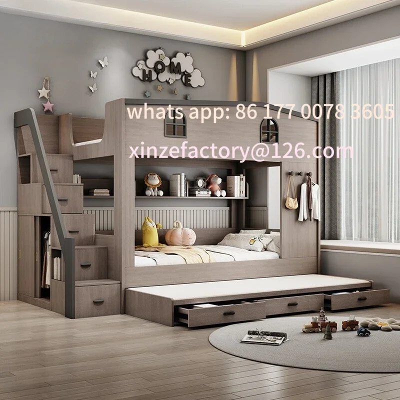 

Customizable Bunk bed kids with Drawer storage loft double bed Climbing stairs full frames Queen Wooden literas de 2 camas