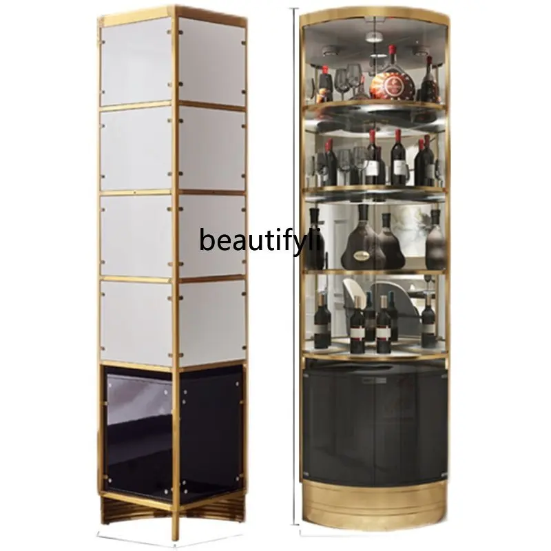 

Customized Triangle Wine Cabinet Modern Light Luxury Corner Dining Room Side Cabinet Living Room Fan-Shaped Corner furniture