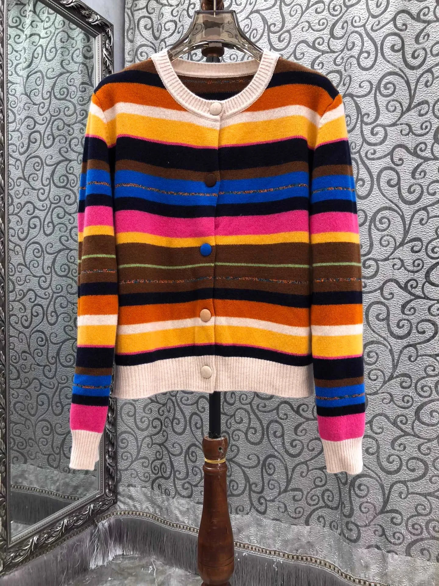

Top Quality New Cardigans 2025 Autumn Winter Sweaters Women Colorful Striped Patterns Knitted Long Sleeve Casual Runway Cardiga