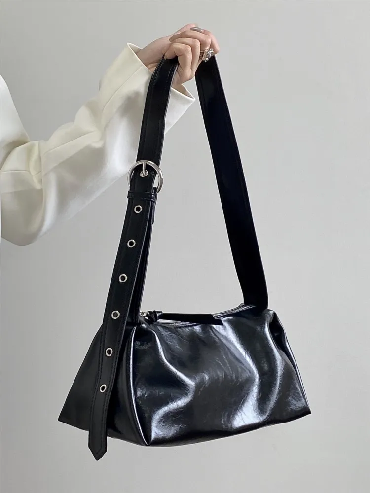 Fashion Cool Girls PU Leather Crossbody Bags Women Korean Fashion black Shoulder Bag 2024 New Simple Casual Tote Handbags Female