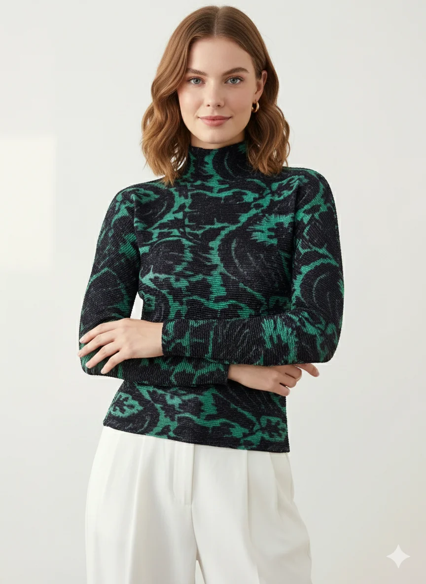 

Miyake Pleated Spring and Fall 2026 New Long-sleeved Bottoming Shirt Female Inside Out T-shirt Slim Half-high Neck Blouse Pleats