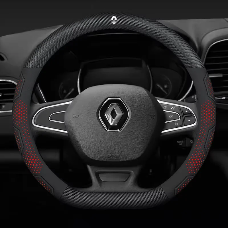 For Renault Talisman Laguna Sandero Scenic kadjar Captur Clio KWID Megane 2 Duster Carbon Fiber Leather Car Steering Wheel Cover