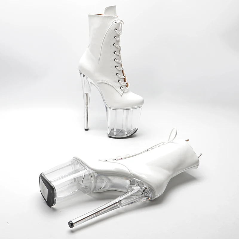 Leecabe 20CM/8inches Patent PU   transparency  High Heel platform Boots Pole dancing shoes Pole Dance boots