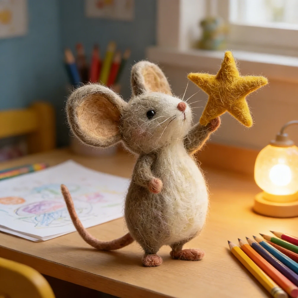 

Felted Mouse Lovely Mouse Shape Design Cute Animal Figurine Hand-madeNeedle Felt Mouse For Festive Home Decor