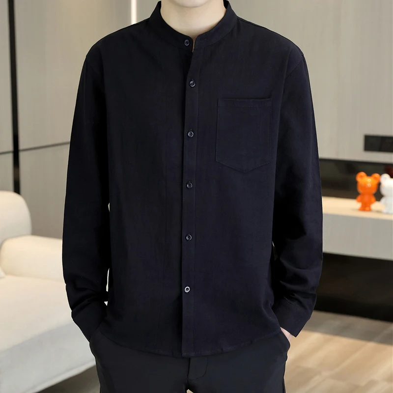 

Men's Long Sve Linen irt Cotton Linen Casual Sle Autumn Faion Urban Stand Fit Button Detail Iron-Free Treaent