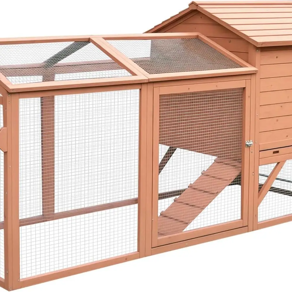 

Portable Wooden Chicken Coop with Wheels & Nesting Box for Backyard, Outdoor Natural Hen House