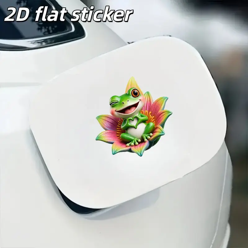 1Pc 2D Flat Cute Green Frog on Flower Vinyl Sticker, Waterproof Durable Decal for Car Window & Smooth Surfaces