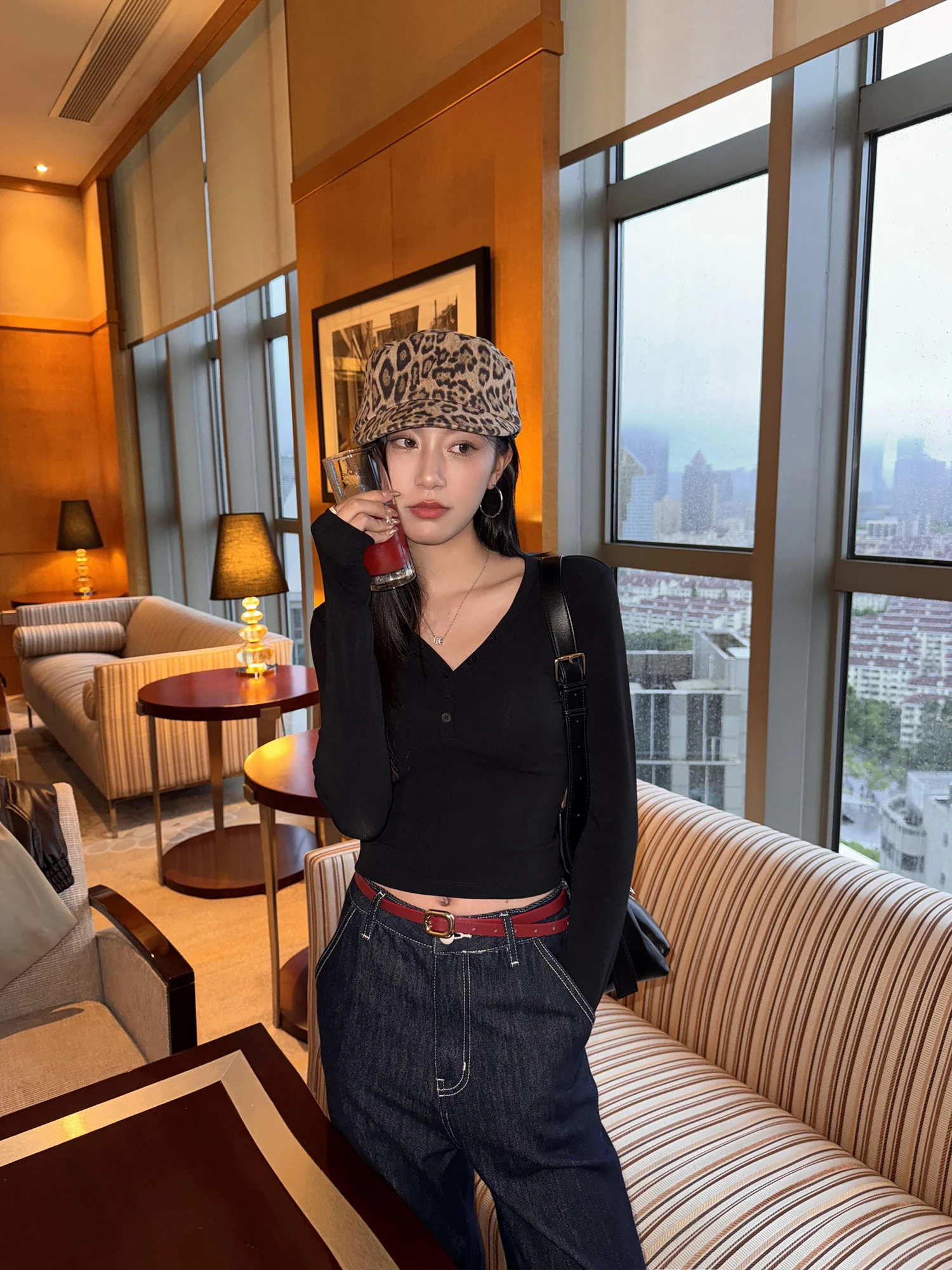 

Pusumede Mat Classic Bla V-Ne Long Sve Трикотажная женская футболка ort Fit Повседневная смесь хлопка Эластичное волокно