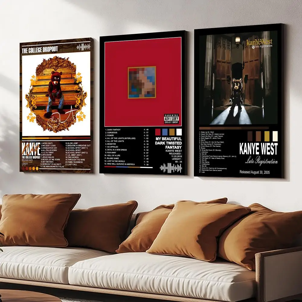 SInger K-kanye west Painting Calligraphy Wooden Framed Canvas Poster Wall Art HD Waterproof Print Home Decor