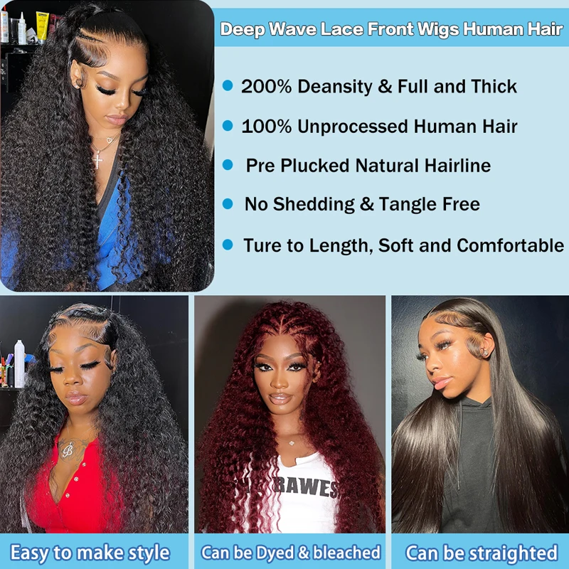 32 بوصة موجة عميقة الدانتيل الجبهة الباروكات شعر الإنسان 13x6 موجة المياه الباروكات شعر الإنسان مع شعر الطفل 200% الكثافة شعر مستعار مجعد للنساء #3