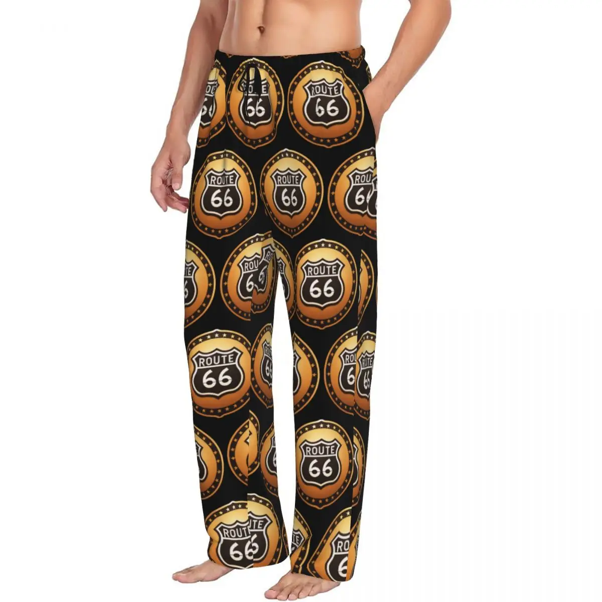 Custom Americas Highway Route 66 Pajama Pants Men USA Highway Sleepwear Lounge Sleep Bottoms Stretch with Pockets