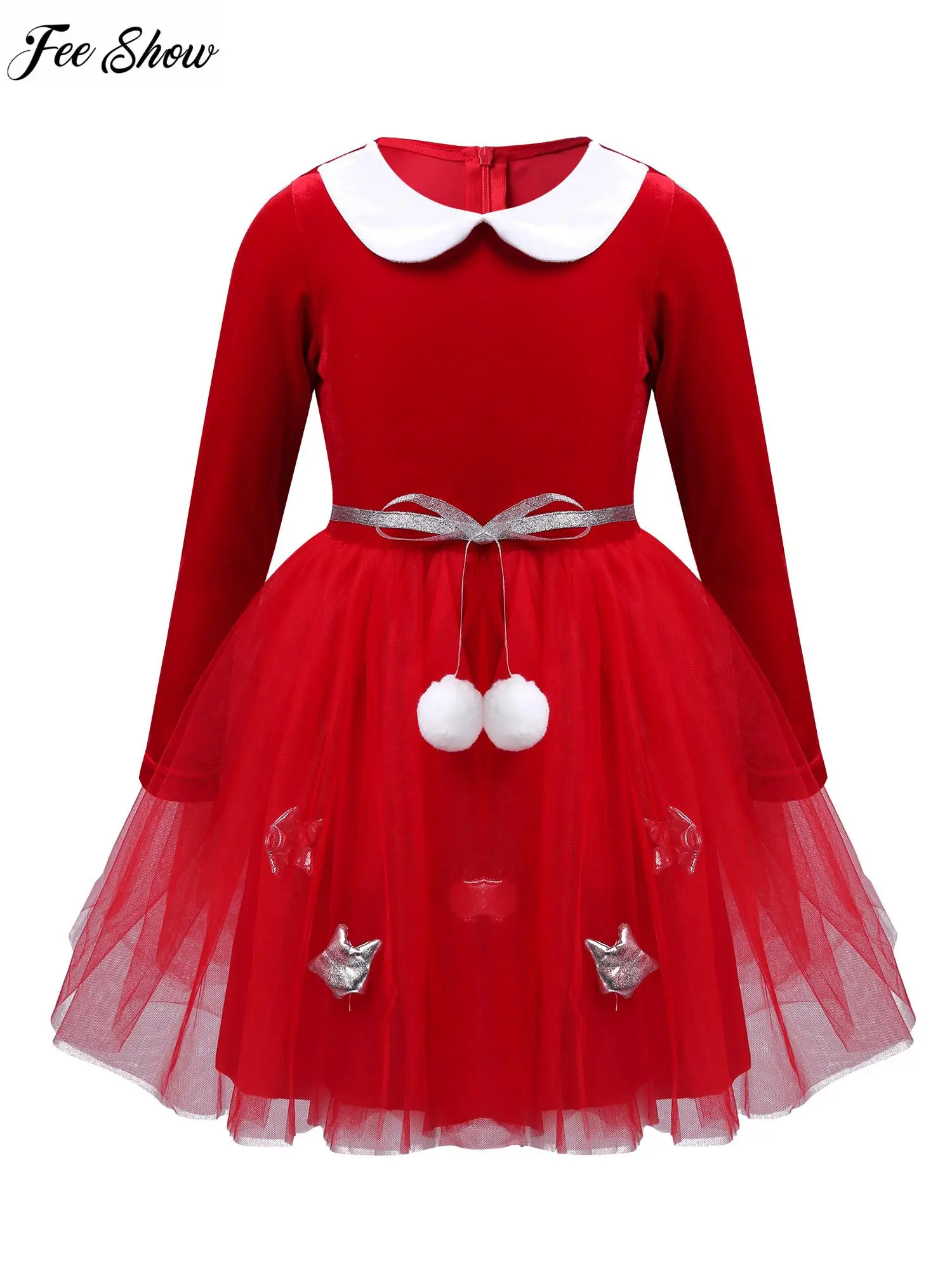 

Baby Girls Christmas Lace Dress Costume Birthday Party Princess Sequined Skirts Clothing Santa Cosplay Outfits