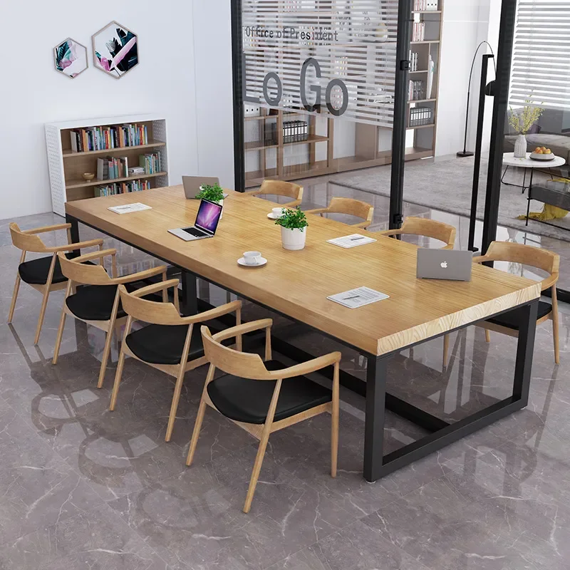 for Solid Wood Conference Table Long Simple Modern Desk Industrial Style Strip Training Table Loft Negotiation Table and