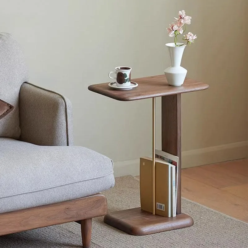 

Black Walnut C-Shape Side Table Solid Wood Sofa End Table Artistic Storage Shelf Coffee Table for Living Room Furniture Muebles