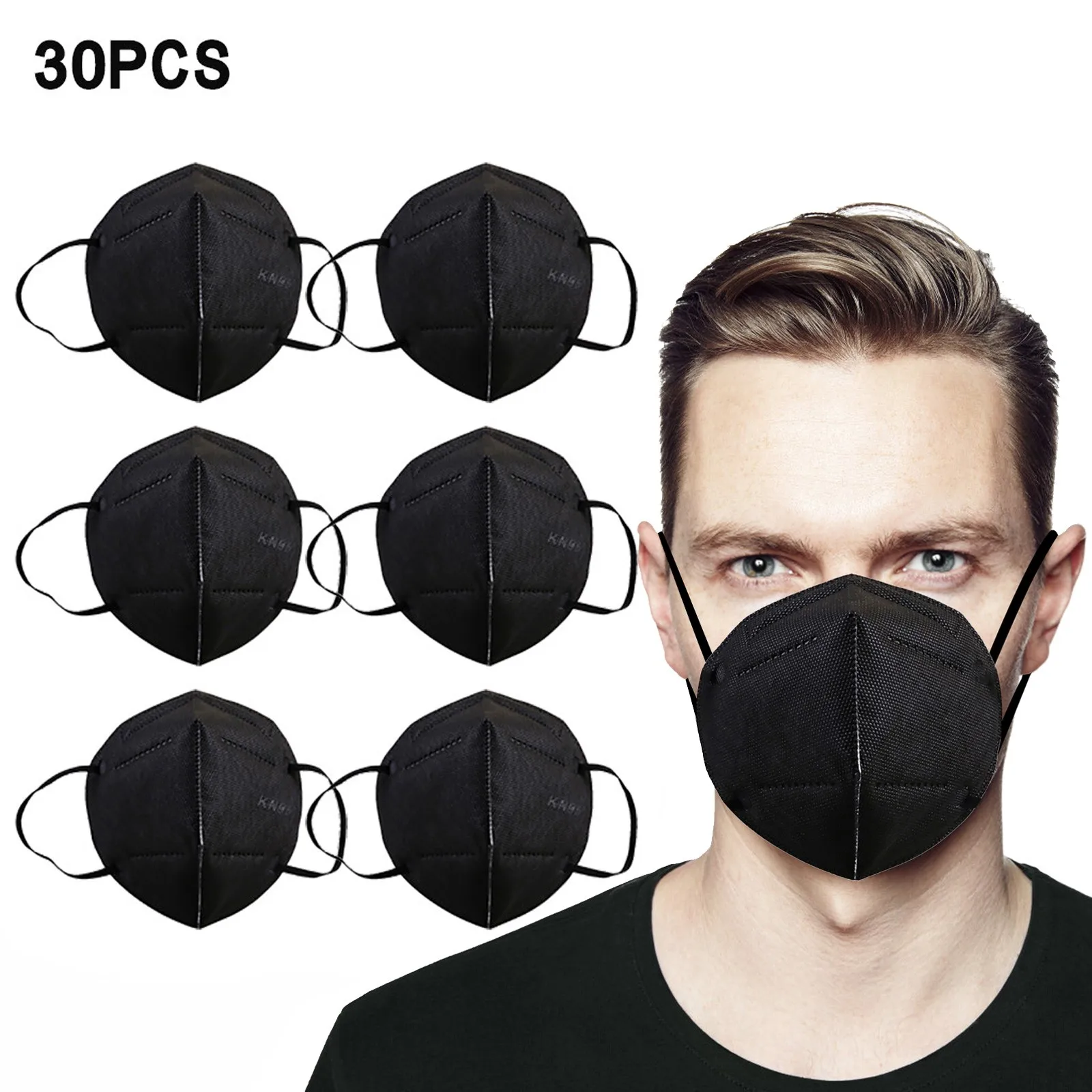 Black 30pcs Mask Style Face Cover Daily Protection 5 Layer Respirator Unisex Mouth Guard For Men Women Outdoor Travel Use T1