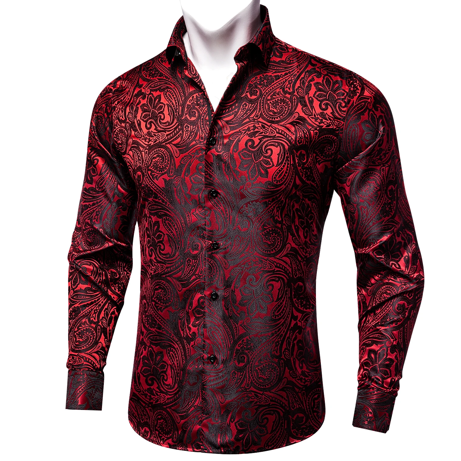 Red Floral Paisely Luxury Shirts For Man Club Wear Men Shirt High Quailty Long Sleeve Singal Breasted Spring Fall Male Tops