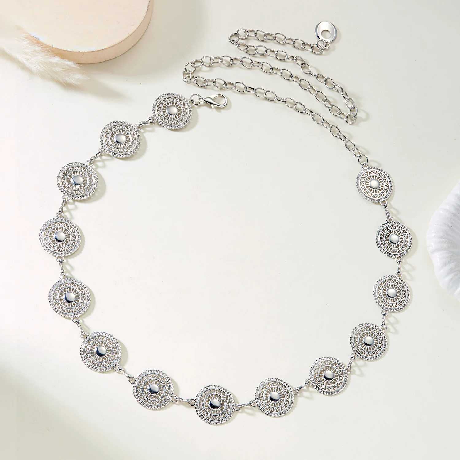 Vintage Silberfarbene Metall-Taillenkette für Damen, Verstellbare Geometrische Bauchkette, Kleid- und Jeans-Dekoration, Modeschmuck-Geschenk – Detail 11
