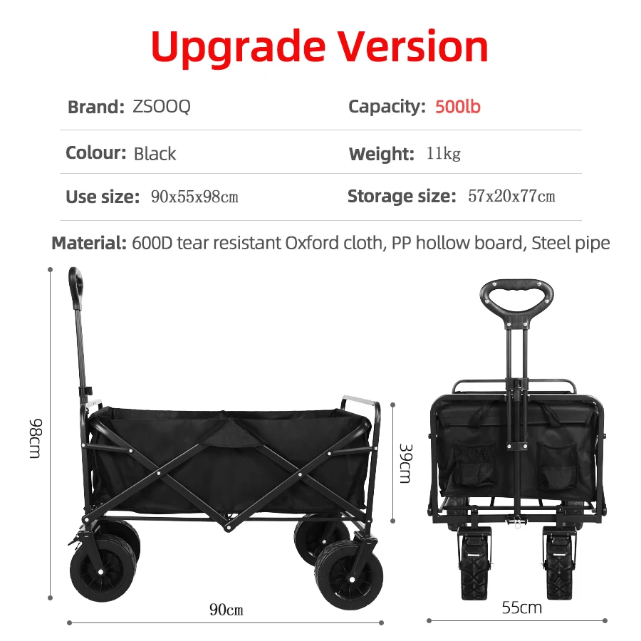 Schwerlast-Bollerwagen mit großer Tragfähigkeit, faltbarer Bollerwagen für Garten, Strand, Campingausrüstung mit Getränkehaltern. – Detail 4