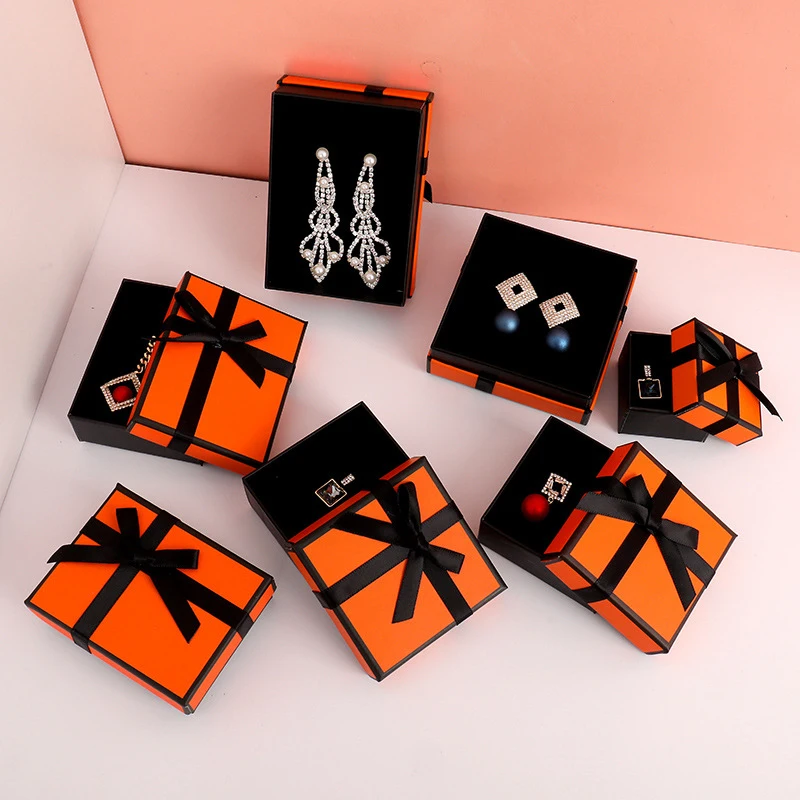 Jewelry Packaging Gift Box Jewelry Box Earrings Necklace Bracelet Container Jewelry Holder Bow Tie Delicate Orange Style