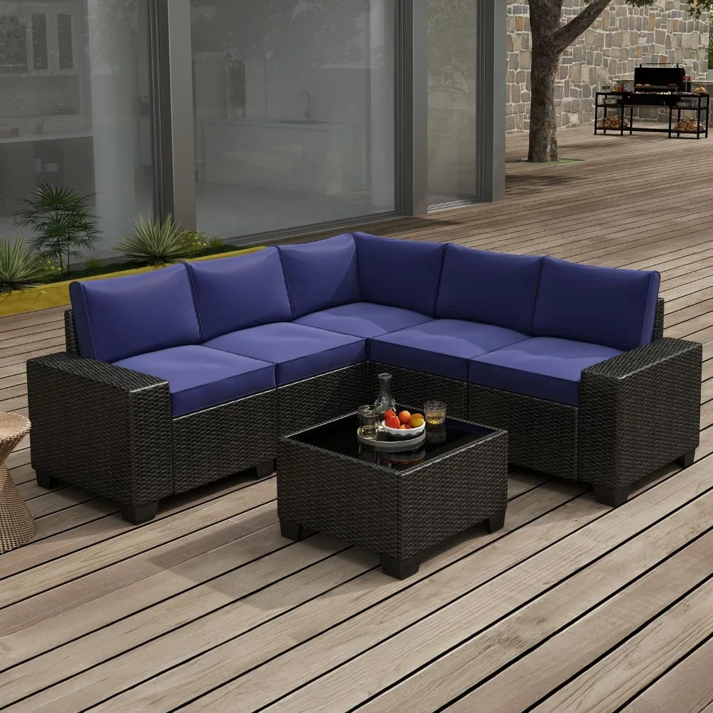 

6 Pieces Patio Furniture Set, Outdoor Sectional Set of 6 w/Wide Armrest, Waterproof Wicker Conversation Set for Backyard, Deck,