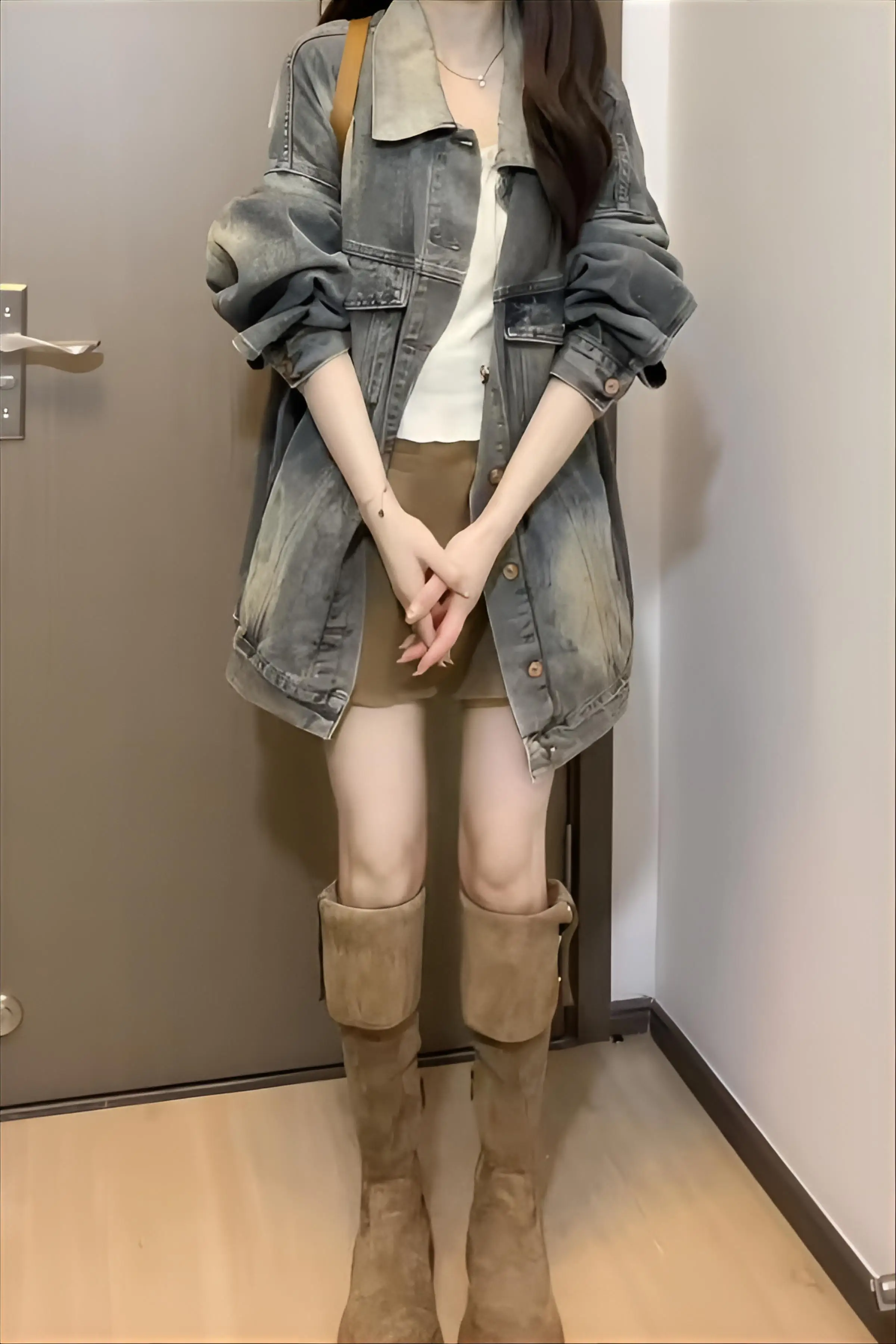 

Джинсовое пальто женское, весеннее, с атласной подкладкой, облегающее, в китайском стиле, для тренировок, софтшелл, универсальное, с круглым вырезом, регулируемое, 2000S Y2K