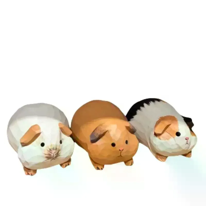 Hand Carved Decorative Wooden Guinea Pig Figurine Sculpture Cute Cavy Statue Ornament Shelf Home Desk Office Pet Decor Gift