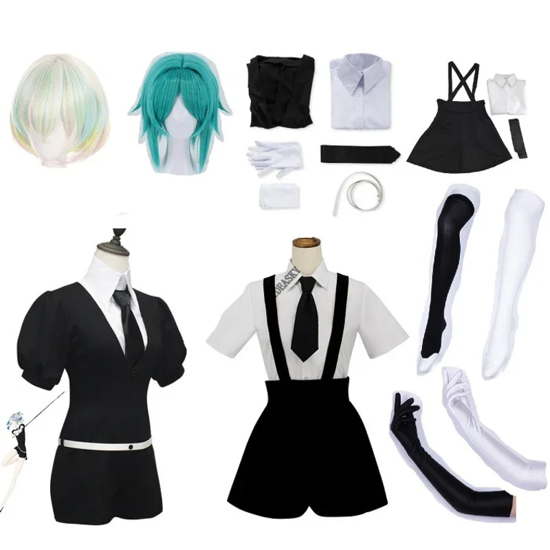 Japanese Anime land of the lustrous diamond Houseki no bort Kuni Jade Yellow Cosplay Costume Playsuit Outfits Uniforms Suits wig