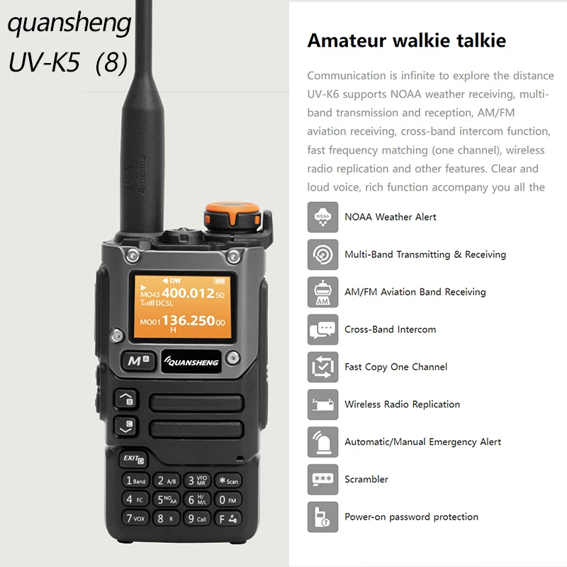 Quansheng-walkie-talkie portátil UV K5 (8), estación de conmutación de Radio bidireccional Am Fm, conjunto inalámbrico Ham, receptor de largo alcance