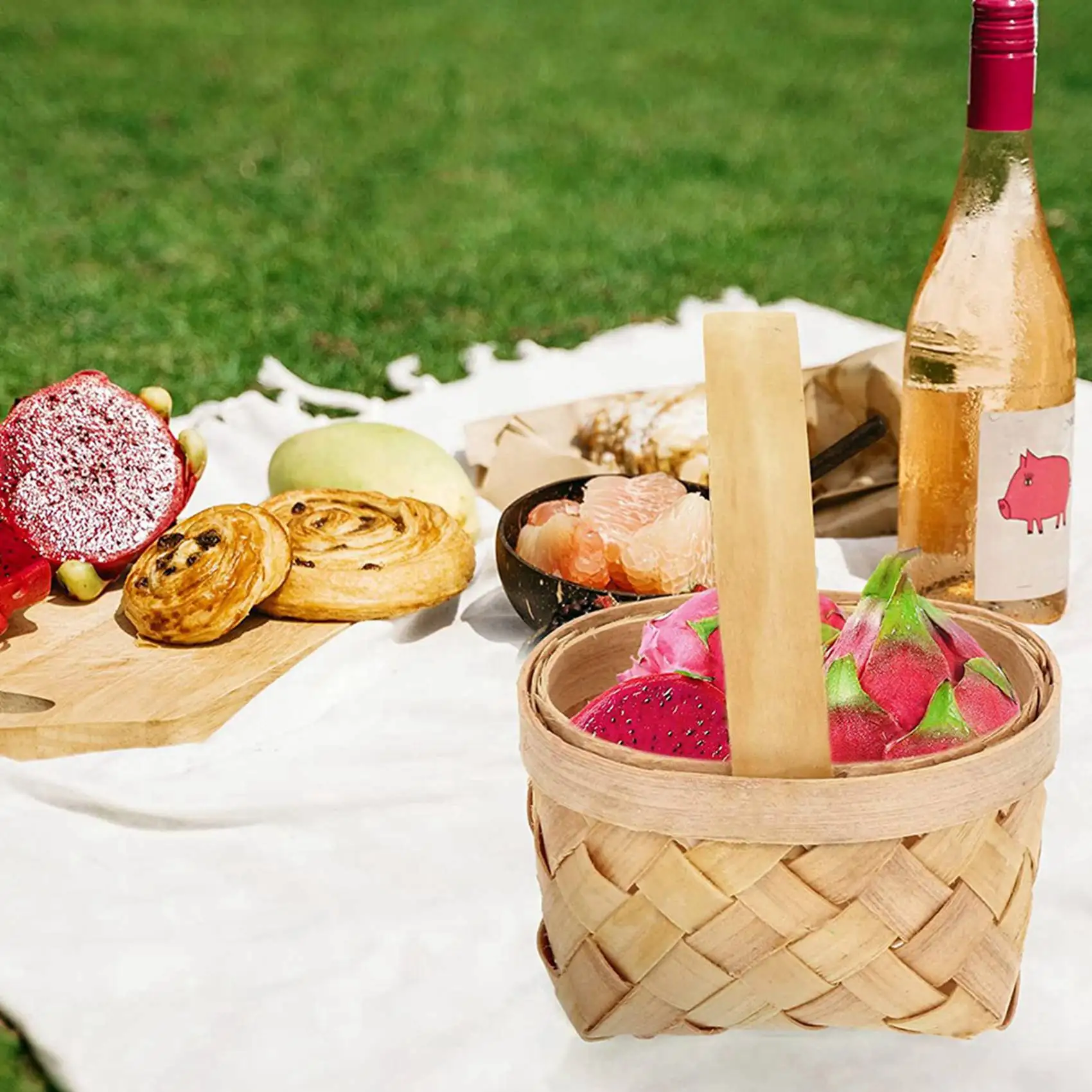 ABWR-8Pcs سلة مغزولة صغيرة مع مقبض الزفاف زهرة فتاة سلة زهرة الحلوى الشوكولاته هدية صندوق حفل زفاف هدية